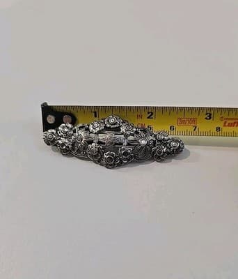 Vintage Silver Tone Clear Stone Floral Bar C Clasp Brooch Pin - Thumbnail 4