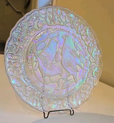 1973 IMPERIAL CARNIVAL GLASS 12 DAYS OF CHRISTMAS PLATE FOUR COLLY BIRDS