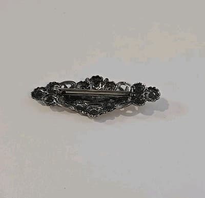 Vintage Silver Tone Clear Stone Floral Bar C Clasp Brooch Pin - Thumbnail 3