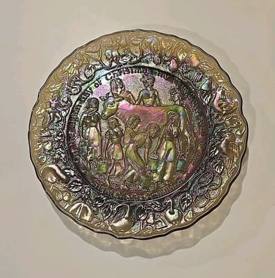 Imperial Glass Twelve Days of Christmas Plate No 8 Nut Brown Eight Maids Milking