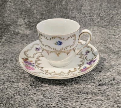 Vintage Winterling Bavaria Demitasse Cup & Saucer Floral Gold Trim Germany - Thumbnail 3