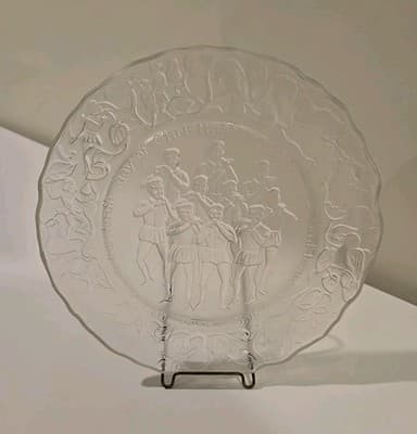 Imperial Ten Pipers Piping Frosted Glass Plate 12 Days Of Christmas 1979