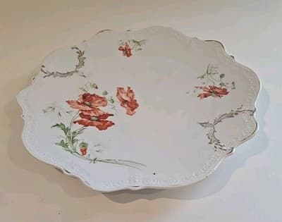 Antique 1890-1910 Carl Tielsch Altwasser Embossed Poppy Flower Plate Germany - Thumbnail 3