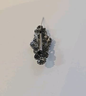 Vintage Silver Tone Clear Stone Floral Bar C Clasp Brooch Pin - Thumbnail 7