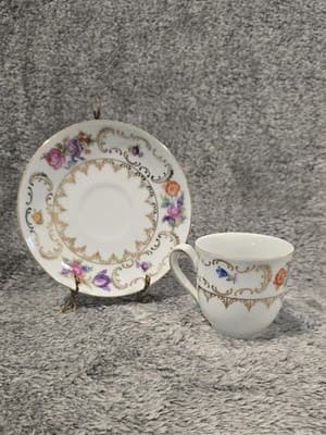 Vintage Winterling Bavaria Demitasse Cup & Saucer Floral Gold Trim Germany - Thumbnail 2