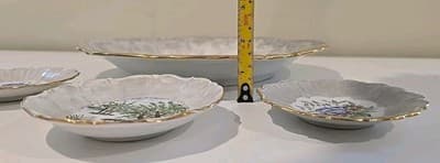 VTG Ninet Hand Painted Scalloped Plates with Gold Trim Flowers Gray Marble 4pc - Thumbnail 8