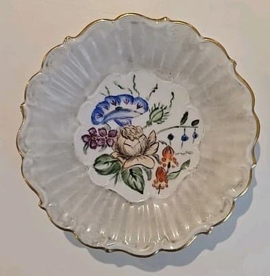 VTG Ninet Hand Painted Scalloped Plates with Gold Trim Flowers Gray Marble 4pc - Thumbnail 14