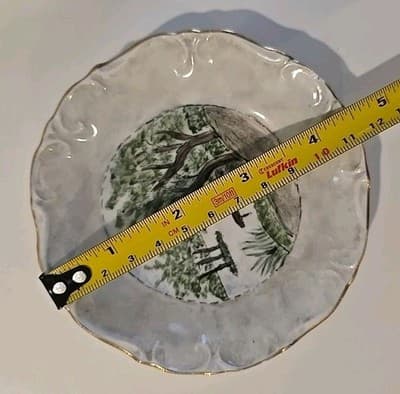 VTG Ninet Hand Painted Scalloped Plates with Gold Trim Flowers Gray Marble 4pc - Thumbnail 16