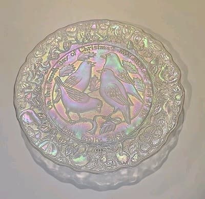 1973 IMPERIAL CARNIVAL GLASS 12 DAYS OF CHRISTMAS PLATE FOUR COLLY BIRDS - Thumbnail 2