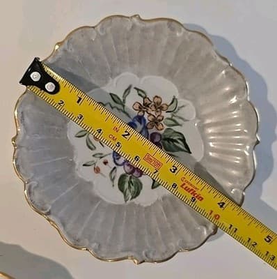 VTG Ninet Hand Painted Scalloped Plates with Gold Trim Flowers Gray Marble 4pc - Thumbnail 17