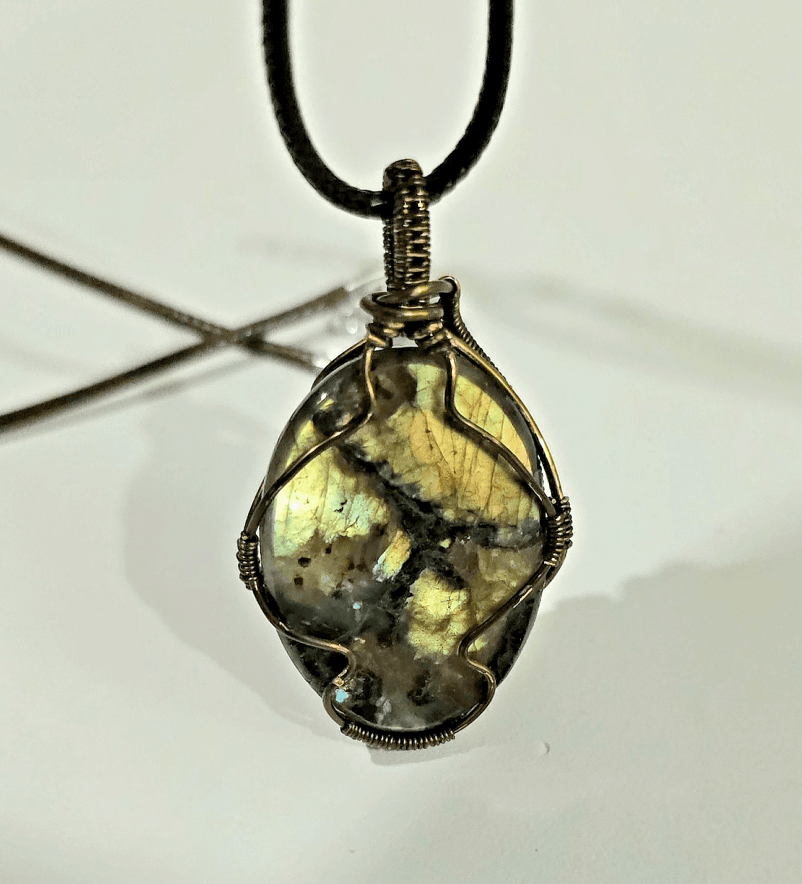 Labradorite Blue Flash Wire Wrapped Pendant Handcrafted Antique Finish Copper - Thumbnail 5