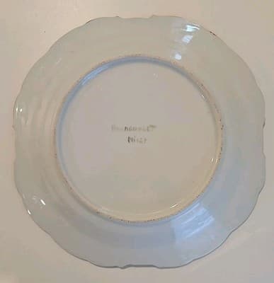 VTG Ninet Hand Painted Scalloped Plates with Gold Trim Flowers Gray Marble 4pc - Thumbnail 5