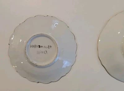 VTG Ninet Hand Painted Scalloped Plates with Gold Trim Flowers Gray Marble 4pc - Thumbnail 9