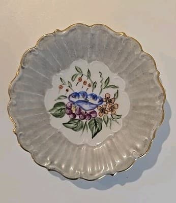 VTG Ninet Hand Painted Scalloped Plates with Gold Trim Flowers Gray Marble 4pc - Thumbnail 12
