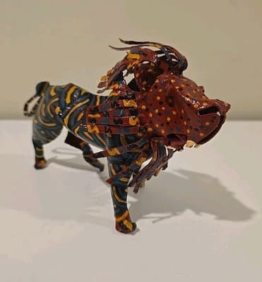 7" Large Tin LION Made In Zimbabwe By The Mkankha Brothers Metal Art