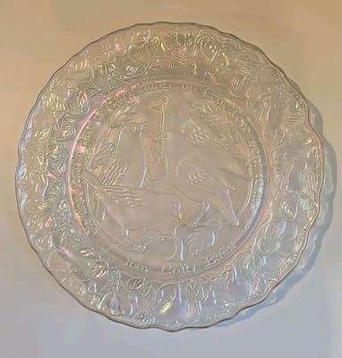 1973 IMPERIAL CARNIVAL GLASS 12 DAYS OF CHRISTMAS PLATE FOUR COLLY BIRDS - Thumbnail 3