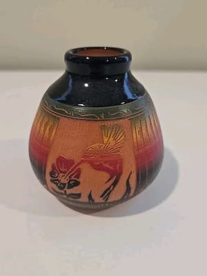 Etched Navajo Red Clay Pottery Vase Signed W. Johnson Navajo