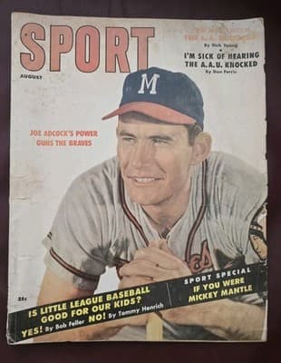 AUG. 1957 SPORT MAGAZINE JOE ADCOCK MILWAUKEE BRAVES COVER