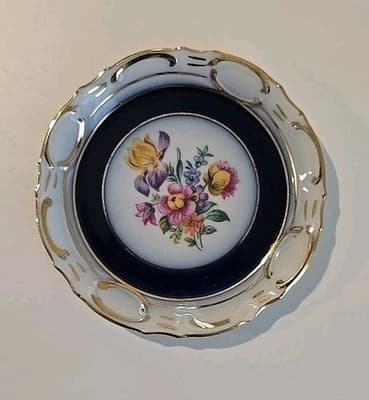 Germany Porzellanfabrik Martinroda Trinket Dish Plate Gold Gilt PM Crown Import