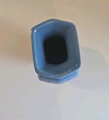 VTG Light Blue Ceramin Vase Floral Motifs Hexagonal 6 3/4" Signed 'BS' Rare - Thumbnail 6