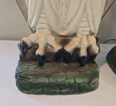 Pair of Mid Century Modern Large Chalkware Painted Owl Sculpture Table Lamps - Thumbnail 6