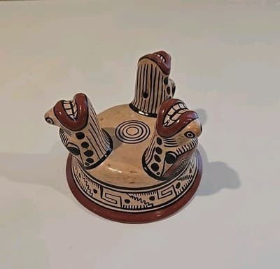 Vtg Latin America Ceremonial Tribal Tripod Polychrome Clay Bowl Folk Art Pottery - Thumbnail 10