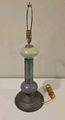 Andrew Wender Raku Studio Art Pottery 25" Lamp w Copper Shade Stack Totem - Thumbnail 2