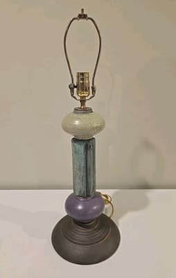 Andrew Wender Raku Studio Art Pottery 25" Lamp w Copper Shade Stack Totem