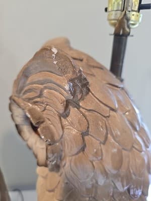 Pair of Mid Century Modern Large Chalkware Painted Owl Sculpture Table Lamps - Thumbnail 10