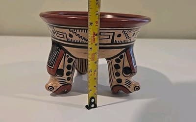 Vtg Latin America Ceremonial Tribal Tripod Polychrome Clay Bowl Folk Art Pottery - Thumbnail 3