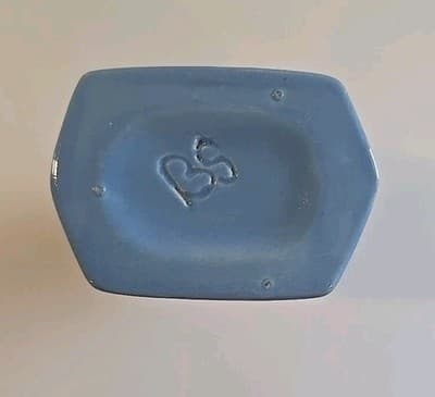 VTG Light Blue Ceramin Vase Floral Motifs Hexagonal 6 3/4" Signed 'BS' Rare - Thumbnail 9