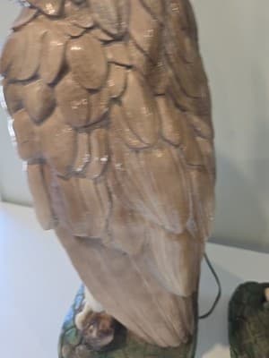 Pair of Mid Century Modern Large Chalkware Painted Owl Sculpture Table Lamps - Thumbnail 11