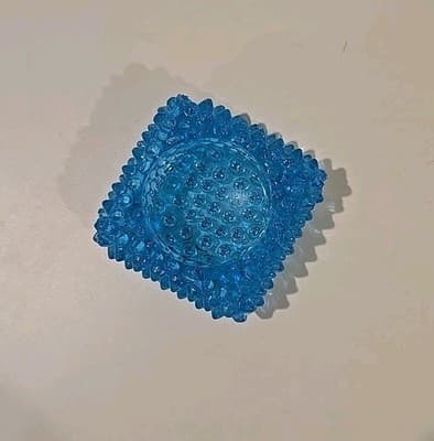 Vintage Fenton Square Hobnail Aqua Blue Square Trinket Dish Candle Holder 3”