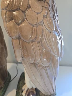 Pair of Mid Century Modern Large Chalkware Painted Owl Sculpture Table Lamps - Thumbnail 12