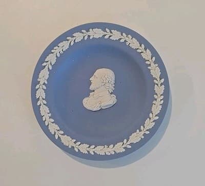 Blue Round Wedgwood Jasperware Shakespeare Dish Floral Detail, England