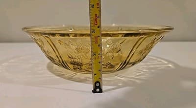 VTG Federal Glass Sharon Cabbage Rose Yellow Amber Salad Serving Bowl 10.25” - Thumbnail 4