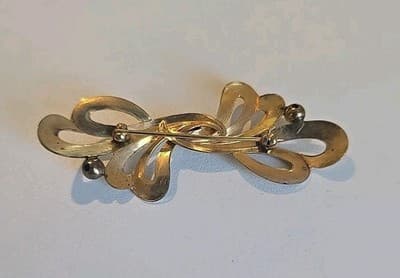 Vintage Bow Pin Brooch Gold Tone Ribbon VTG Statement Womens Art Nouveau - Thumbnail 3