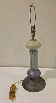Andrew Wender Raku Studio Art Pottery 25" Lamp w Copper Shade Stack Totem - Thumbnail 4