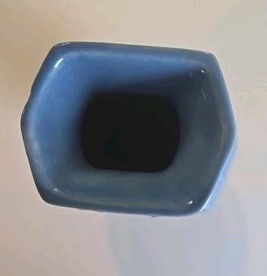 VTG Light Blue Ceramin Vase Floral Motifs Hexagonal 6 3/4" Signed 'BS' Rare - Thumbnail 10