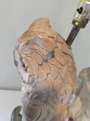 Pair of Mid Century Modern Large Chalkware Painted Owl Sculpture Table Lamps - Thumbnail 9