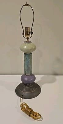 Andrew Wender Raku Studio Art Pottery 25" Lamp w Copper Shade Stack Totem - Thumbnail 3