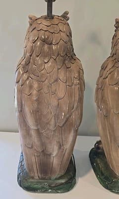 Pair of Mid Century Modern Large Chalkware Painted Owl Sculpture Table Lamps - Thumbnail 14