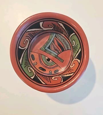 Vtg Latin America Ceremonial Tribal Tripod Polychrome Clay Bowl Folk Art Pottery - Thumbnail 5