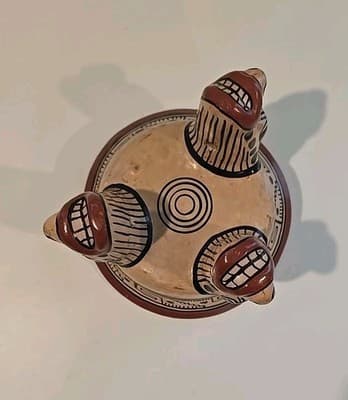 Vtg Latin America Ceremonial Tribal Tripod Polychrome Clay Bowl Folk Art Pottery - Thumbnail 9