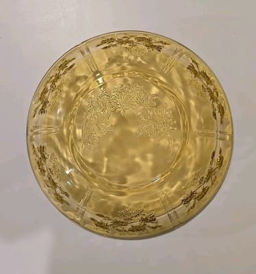 VTG Federal Glass Sharon Cabbage Rose Yellow Amber Salad Serving Bowl 10.25” - Thumbnail 5