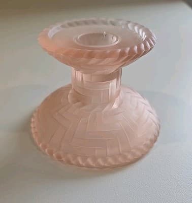 Vintage Pink Frosted Candleholder Set of 2 - Unusual Pattern - Unmarked - Thumbnail 8