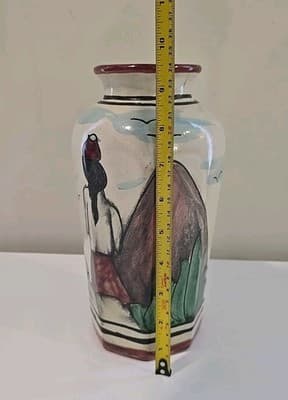Mexican Hand Painted Girl Woman Cactus Vase Signed Pinal H. Mexico - Thumbnail 11