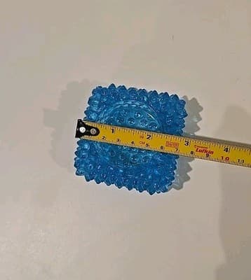 Vintage Fenton Square Hobnail Aqua Blue Square Trinket Dish Candle Holder 3” - Thumbnail 3