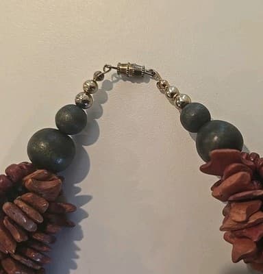 Natural Twisted Stone Chip Brown Black Necklace 19 Inches Barrel Clasp - Thumbnail 5