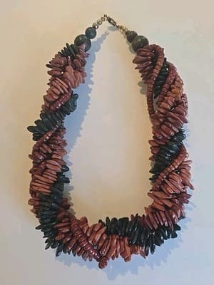 Natural Twisted Stone Chip Brown Black Necklace 19 Inches Barrel Clasp - Thumbnail 6